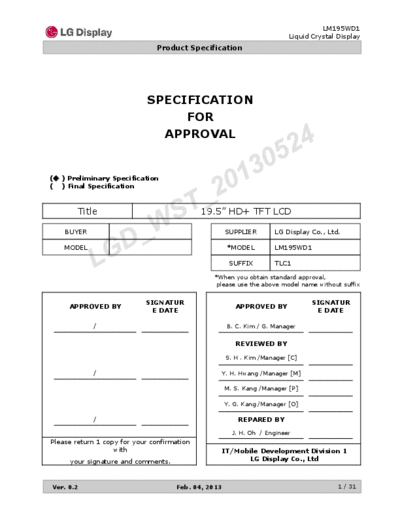 . Various Panel LG Display LM195WD1-TLC1 0 [DS]  . Various LCD Panels Panel_LG_Display_LM195WD1-TLC1_0_[DS].pdf