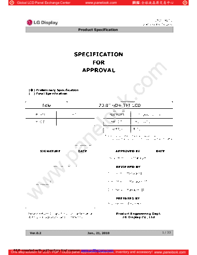 . Various Panel LG Display LM200WD1-TLD2 0 [DS]  . Various LCD Panels Panel_LG_Display_LM200WD1-TLD2_0_[DS].pdf