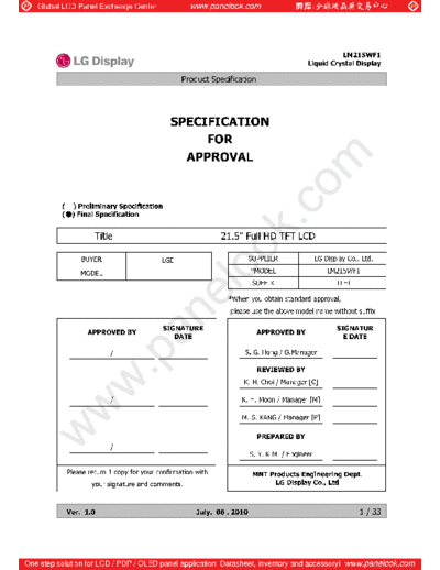 . Various Panel LG Display LM215WF1-TLE1 0 [DS]  . Various LCD Panels Panel_LG_Display_LM215WF1-TLE1_0_[DS].pdf