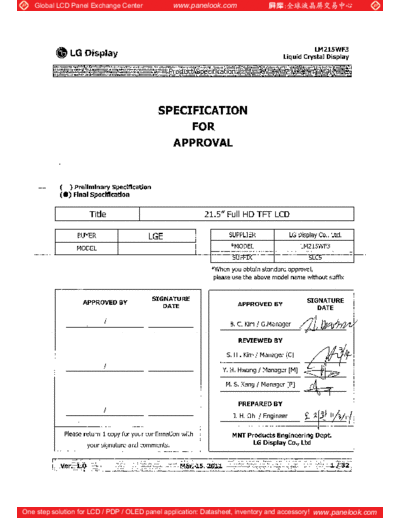 . Various Panel LG Display LM215WF3-SLC5 0 [DS]  . Various LCD Panels Panel_LG_Display_LM215WF3-SLC5_0_[DS].pdf