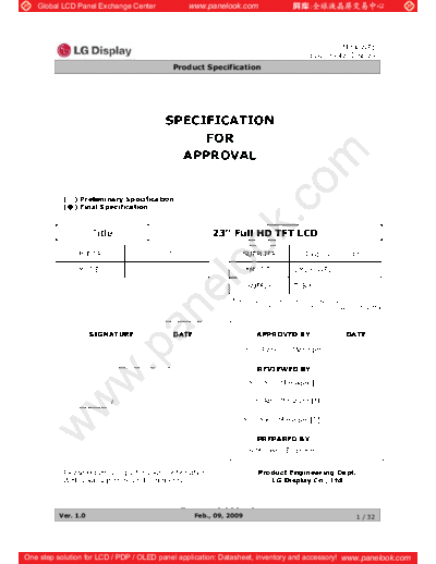 . Various Panel LG Display LM230WF1-TLB3 0 [DS]  . Various LCD Panels Panel_LG_Display_LM230WF1-TLB3_0_[DS].pdf