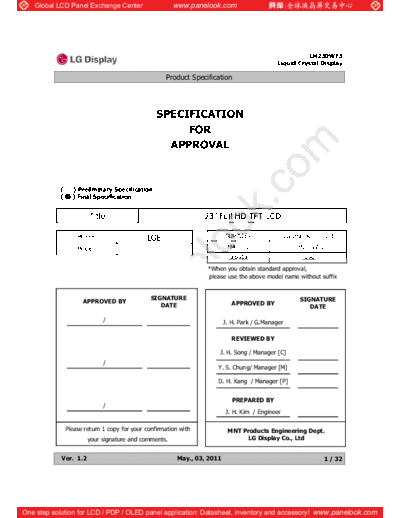 . Various Panel LG Display LM230WF3-SLB2 0 [DS]  . Various LCD Panels Panel_LG_Display_LM230WF3-SLB2_0_[DS].pdf