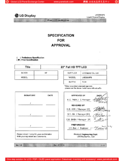 . Various Panel LG Display LM230WF5-TLB1 1 [DS]  . Various LCD Panels Panel_LG_Display_LM230WF5-TLB1_1_[DS].pdf
