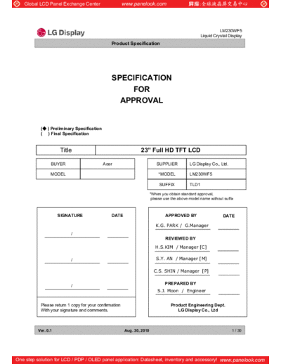 . Various Panel LG Display LM230WF5-TLD1 1 [DS]  . Various LCD Panels Panel_LG_Display_LM230WF5-TLD1_1_[DS].pdf