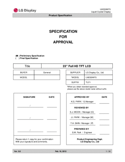 . Various Panel LG Display LM230WF5-TLF1 2 [DS]  . Various LCD Panels Panel_LG_Display_LM230WF5-TLF1_2_[DS].pdf