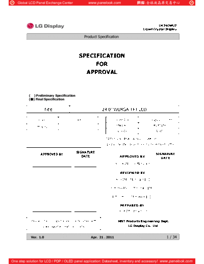 . Various Panel LG Display LM240WU7-SLB3 0 [DS]  . Various LCD Panels Panel_LG_Display_LM240WU7-SLB3_0_[DS].pdf