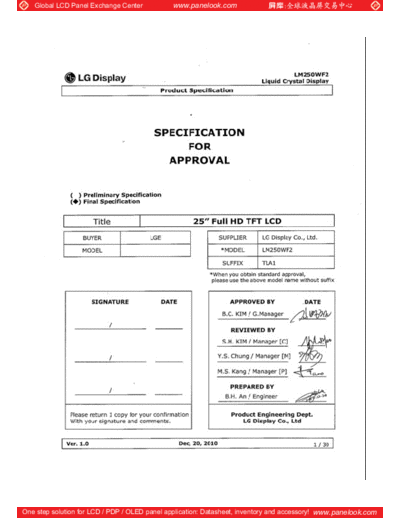 . Various Panel LG Display LM250WF2-TLA1 0 [DS]  . Various LCD Panels Panel_LG_Display_LM250WF2-TLA1_0_[DS].pdf