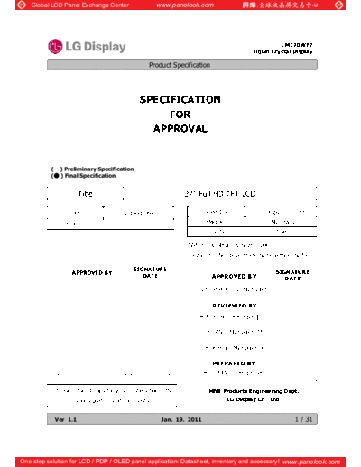 . Various Panel LG Display LM270WF2-TLA5 0 [DS]  . Various LCD Panels Panel_LG_Display_LM270WF2-TLA5_0_[DS].pdf