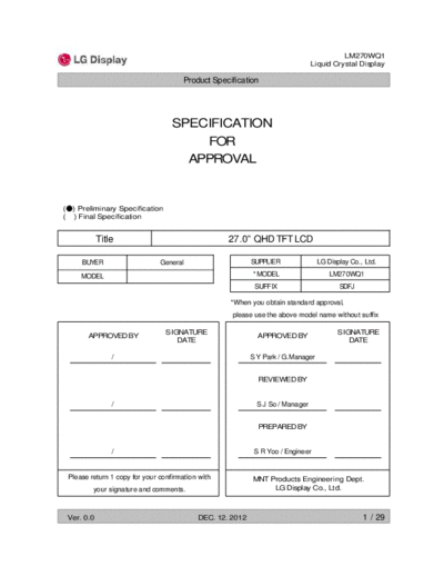 . Various Panel LG Display LM270WQ1-SDFJ 0 [DS]  . Various LCD Panels Panel_LG_Display_LM270WQ1-SDFJ_0_[DS].pdf