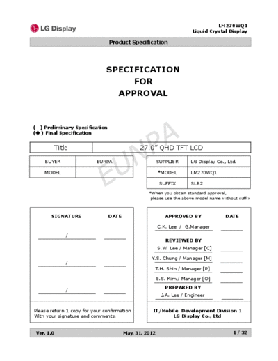 . Various Panel LG Display LM270WQ1-SLB2 0 [DS]  . Various LCD Panels Panel_LG_Display_LM270WQ1-SLB2_0_[DS].pdf