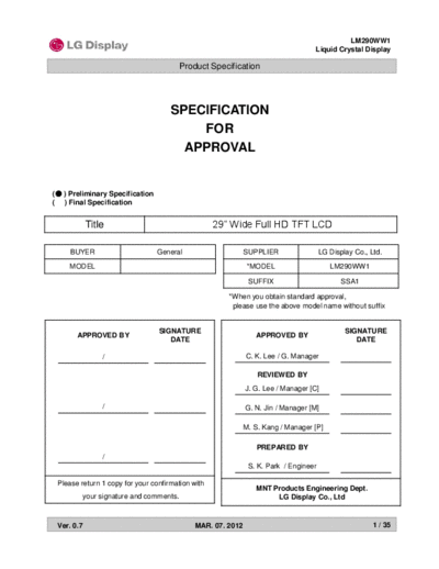 . Various Panel LG Display LM290WW1-SSA1 0 [DS]  . Various LCD Panels Panel_LG_Display_LM290WW1-SSA1_0_[DS].pdf