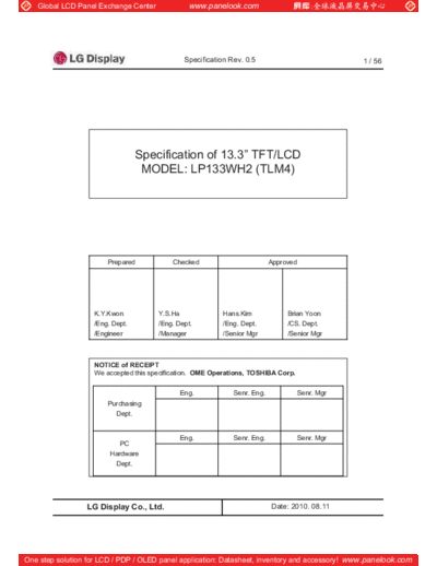 . Various Panel LG Display LP133WH2-TLM4 0 [DS]  . Various LCD Panels Panel_LG_Display_LP133WH2-TLM4_0_[DS].pdf