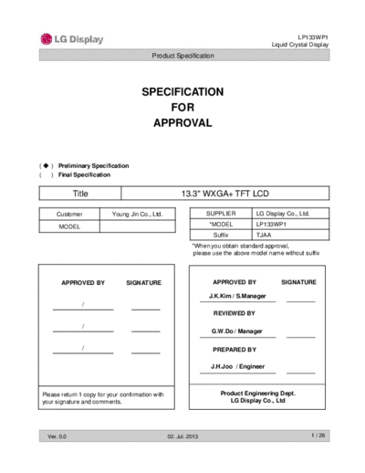. Various Panel LG Display LP133WP1-TJAA 0 [DS]  . Various LCD Panels Panel_LG_Display_LP133WP1-TJAA_0_[DS].pdf