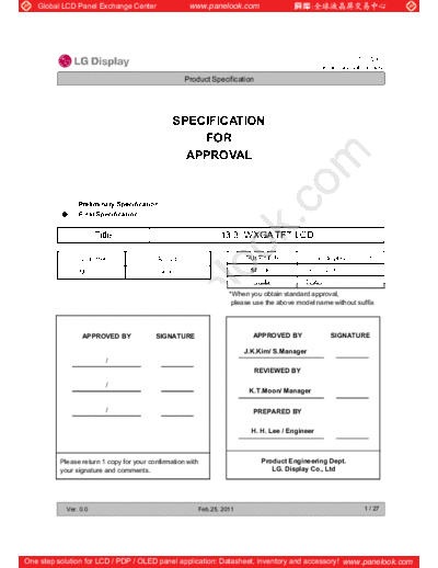 . Various Panel LG Display LP133WX3-TLA6 0 [DS]  . Various LCD Panels Panel_LG_Display_LP133WX3-TLA6_0_[DS].pdf