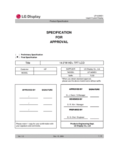 . Various Panel LG Display LP140WD1-TLD2 0 [DS]  . Various LCD Panels Panel_LG_Display_LP140WD1-TLD2_0_[DS].pdf