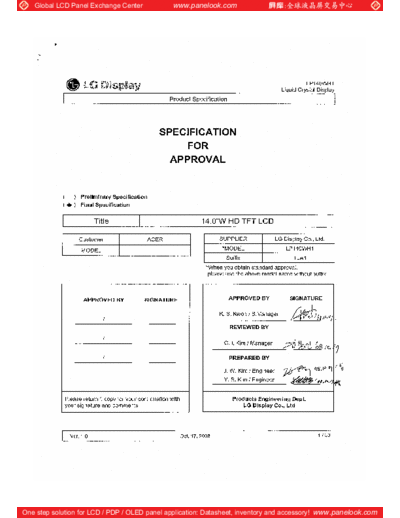 . Various Panel LG Display LP140WH1-TLA1 0 [DS]  . Various LCD Panels Panel_LG_Display_LP140WH1-TLA1_0_[DS].pdf