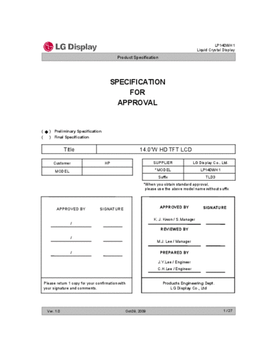 . Various Panel LG Display LP140WH1-TLD3 0 [DS]  . Various LCD Panels Panel_LG_Display_LP140WH1-TLD3_0_[DS].pdf