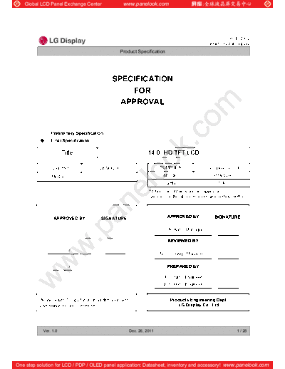 . Various Panel LG Display LP140WH2-TLF1 0 [DS]  . Various LCD Panels Panel_LG_Display_LP140WH2-TLF1_0_[DS].pdf