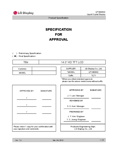 . Various Panel LG Display LP140WH2-TLT1 0 [DS]  . Various LCD Panels Panel_LG_Display_LP140WH2-TLT1_0_[DS].pdf