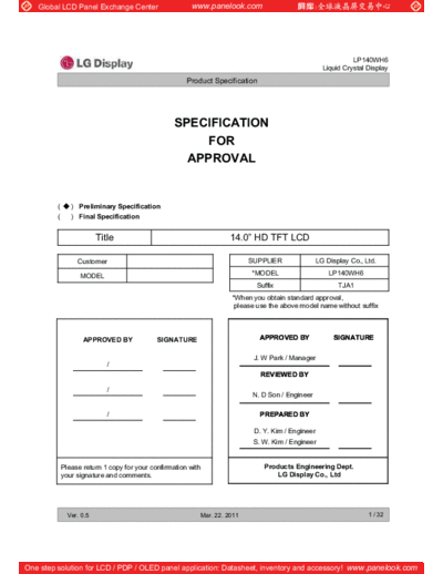 . Various Panel LG Display LP140WH6-TJA1 0 [DS]  . Various LCD Panels Panel_LG_Display_LP140WH6-TJA1_0_[DS].pdf