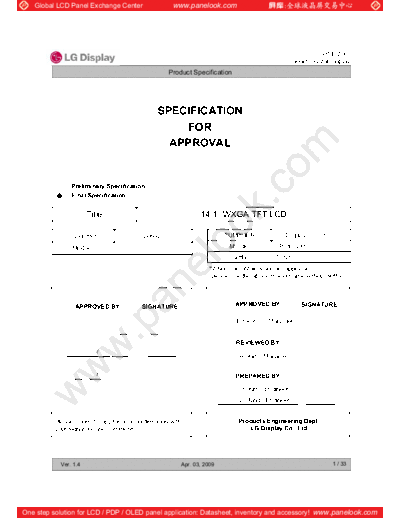 . Various Panel LG Display LP141WX5-TLN1 0 [DS]  . Various LCD Panels Panel_LG_Display_LP141WX5-TLN1_0_[DS].pdf