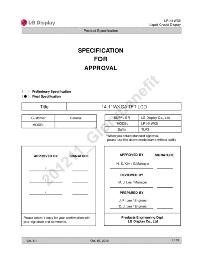 . Various Panel LG Display LP141WX5-TLP3 0 [DS]  . Various LCD Panels Panel_LG_Display_LP141WX5-TLP3_0_[DS].pdf