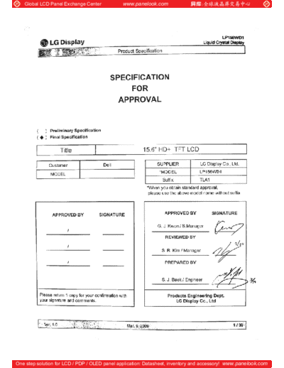 . Various Panel LG Display LP156WD1-TLA1 0 [DS]  . Various LCD Panels Panel_LG_Display_LP156WD1-TLA1_0_[DS].pdf