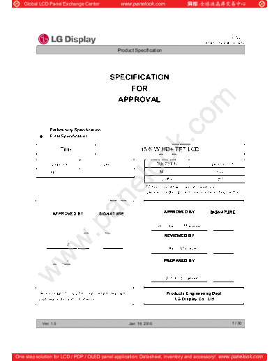 . Various Panel LG Display LP156WD1-TPB1 0 [DS]  . Various LCD Panels Panel_LG_Display_LP156WD1-TPB1_0_[DS].pdf