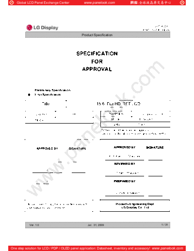 . Various Panel LG Display LP156WF1-TLE1 0 [DS]  . Various LCD Panels Panel_LG_Display_LP156WF1-TLE1_0_[DS].pdf