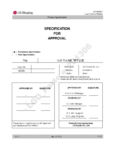 . Various Panel LG Display LP156WF4-SPK1 0 [DS]  . Various LCD Panels Panel_LG_Display_LP156WF4-SPK1_0_[DS].pdf