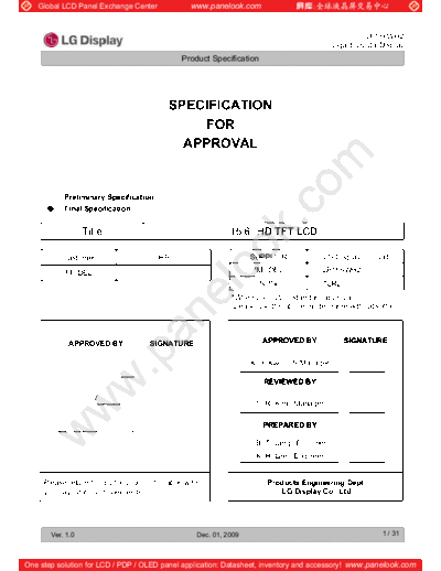 . Various Panel LG Display LP156WH2-TLR2 0 [DS]  . Various LCD Panels Panel_LG_Display_LP156WH2-TLR2_0_[DS].pdf