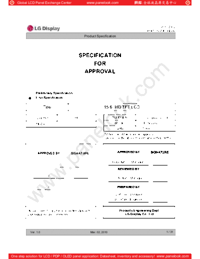 . Various Panel LG Display LP156WH2-TLRB 0 [DS]  . Various LCD Panels Panel_LG_Display_LP156WH2-TLRB_0_[DS].pdf
