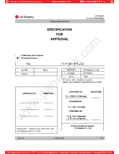 . Various Panel LG Display LP173WD1-TLA2 0 [DS]  . Various LCD Panels Panel_LG_Display_LP173WD1-TLA2_0_[DS].pdf