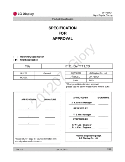 . Various Panel LG Display LP173WD1-TLE1 0 [DS]  . Various LCD Panels Panel_LG_Display_LP173WD1-TLE1_0_[DS].pdf