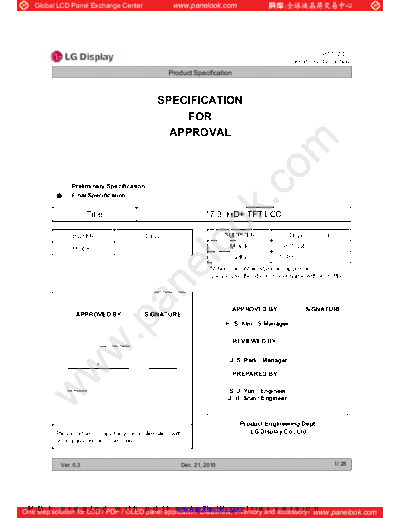 . Various Panel LG Display LP173WD1-TLP1 0 [DS]  . Various LCD Panels Panel_LG_Display_LP173WD1-TLP1_0_[DS].pdf