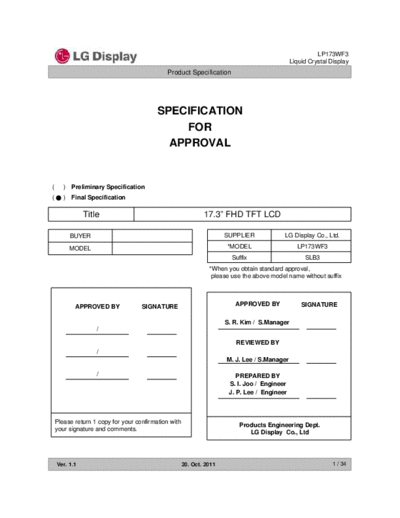 . Various Panel LG Display LP173WF3-SLB3 0 [DS]  . Various LCD Panels Panel_LG_Display_LP173WF3-SLB3_0_[DS].pdf