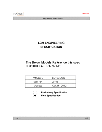 . Various Panel LG Electronics LC420DUG-JFR1 0 [DS]  . Various LCD Panels Panel_LG_Electronics_LC420DUG-JFR1_0_[DS].pdf