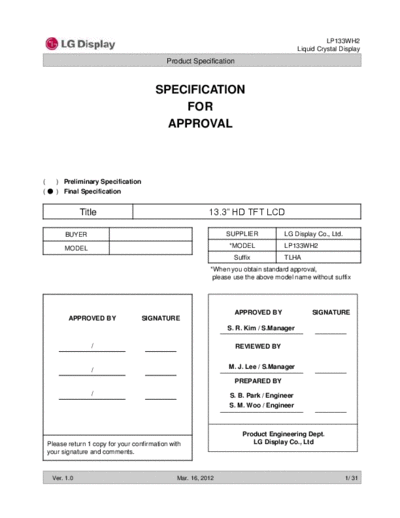 . Various Panel LG Electronics LP133WH2-TLHA 0 [DS]  . Various LCD Panels Panel_LG_Electronics_LP133WH2-TLHA_0_[DS].pdf