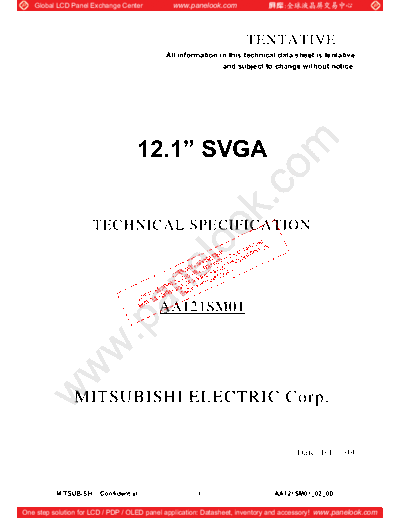 . Various Panel Mitsubishi AA121SM01 3 [DS]  . Various LCD Panels Panel_Mitsubishi_AA121SM01_3_[DS].pdf