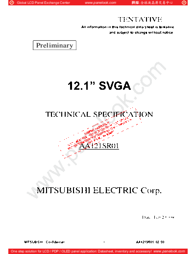 . Various Panel Mitsubishi AA121SR01 0 [DS]  . Various LCD Panels Panel_Mitsubishi_AA121SR01_0_[DS].pdf