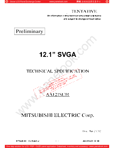 . Various Panel Mitsubishi AA121SU01 0 [DS]  . Various LCD Panels Panel_Mitsubishi_AA121SU01_0_[DS].pdf