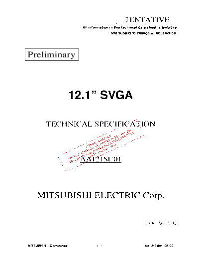 . Various Panel Mitsubishi AA121SU01 1 [DS]  . Various LCD Panels Panel_Mitsubishi_AA121SU01_1_[DS].pdf