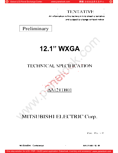 . Various Panel Mitsubishi AA121TB01 0 [DS]  . Various LCD Panels Panel_Mitsubishi_AA121TB01_0_[DS].pdf
