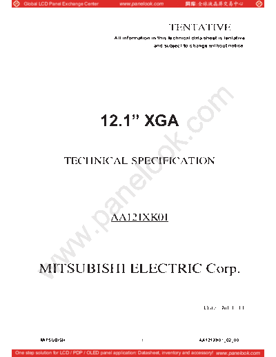 . Various Panel Mitsubishi AA121XK01 2 [DS]  . Various LCD Panels Panel_Mitsubishi_AA121XK01_2_[DS].pdf