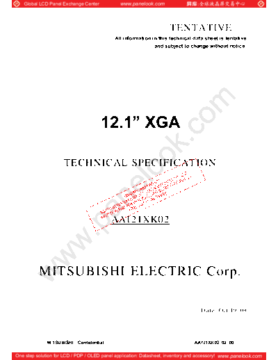 . Various Panel Mitsubishi AA121XK02 0 [DS]  . Various LCD Panels Panel_Mitsubishi_AA121XK02_0_[DS].pdf