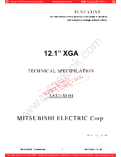 . Various Panel Mitsubishi AA121XL01 2 [DS]  . Various LCD Panels Panel_Mitsubishi_AA121XL01_2_[DS].pdf