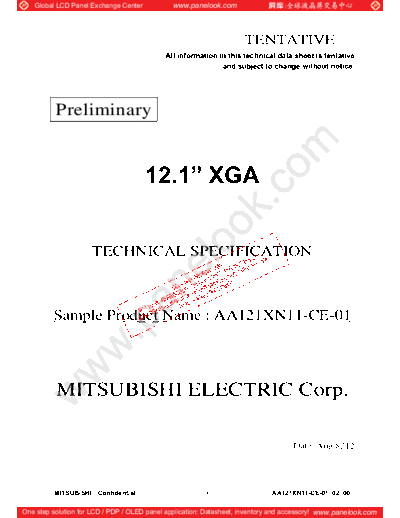 . Various Panel Mitsubishi AA121XN11-CE-01 0 [DS]  . Various LCD Panels Panel_Mitsubishi_AA121XN11-CE-01_0_[DS].pdf
