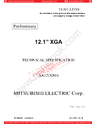 . Various Panel Mitsubishi AA121XN11 1 [DS]  . Various LCD Panels Panel_Mitsubishi_AA121XN11_1_[DS].pdf