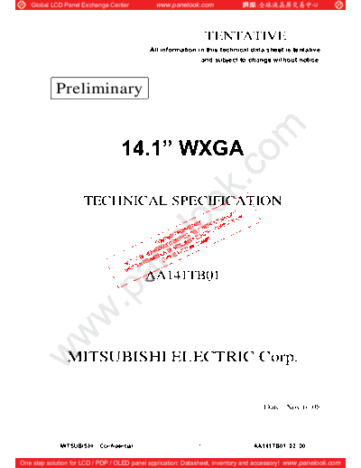 . Various Panel Mitsubishi AA141TB01 0 [DS]  . Various LCD Panels Panel_Mitsubishi_AA141TB01_0_[DS].pdf