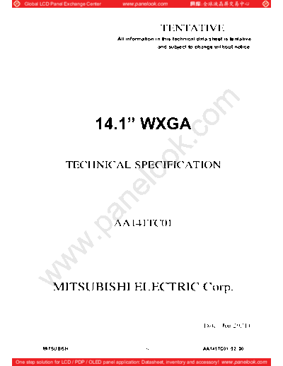 . Various Panel Mitsubishi AA141TC01 2 [DS]  . Various LCD Panels Panel_Mitsubishi_AA141TC01_2_[DS].pdf